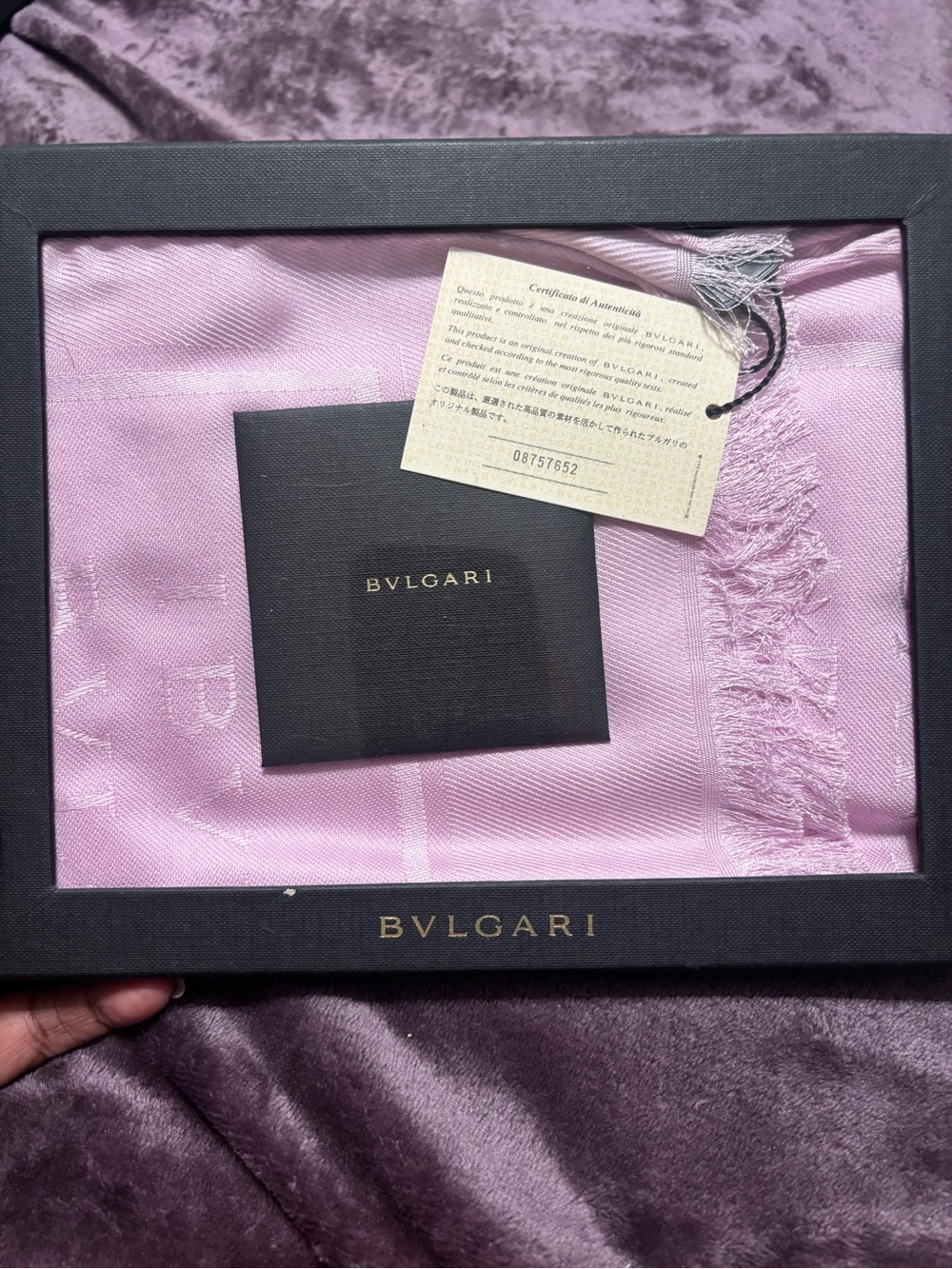 Bulgari Light Pink Silk Scarf with Brand Tag